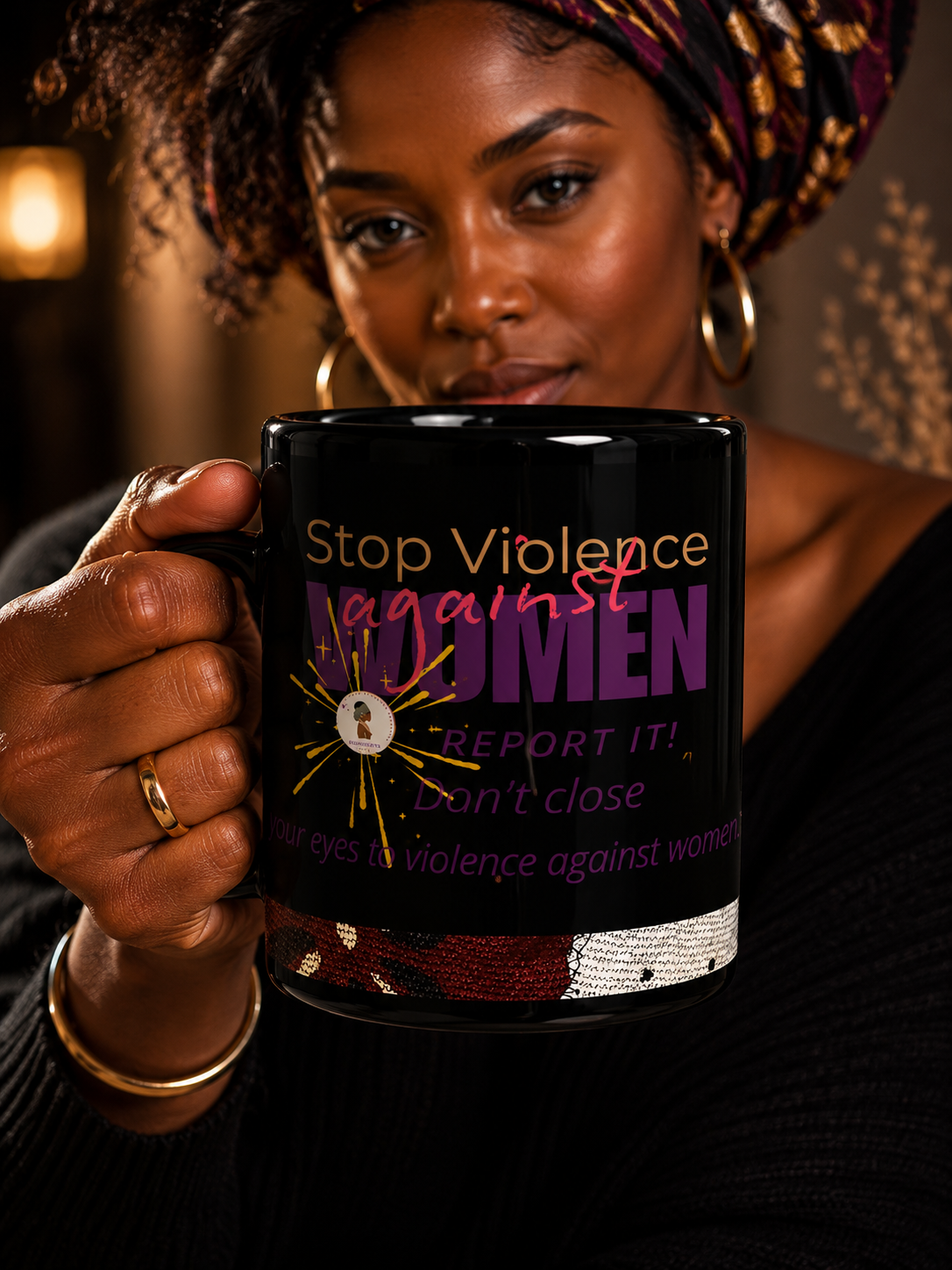 BLACK GLOSSY MUG STOP VIOLENCE | Ethneegifts Lifestyles
