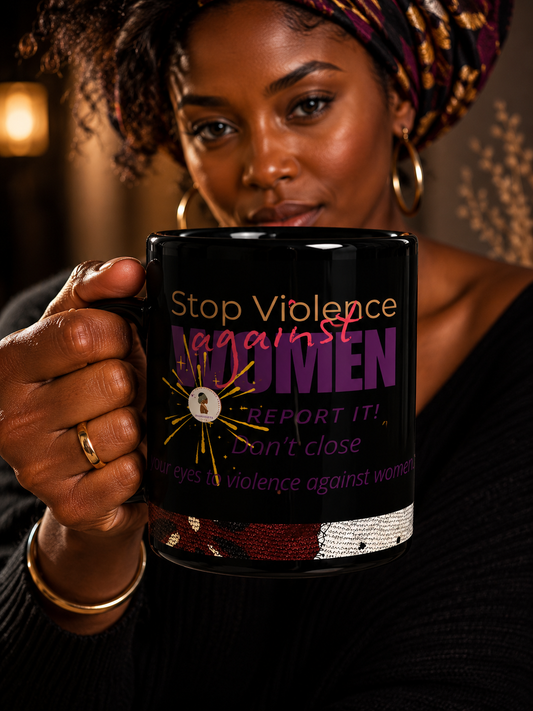 BLACK GLOSSY MUG STOP VIOLENCE | Ethneegifts Lifestyles