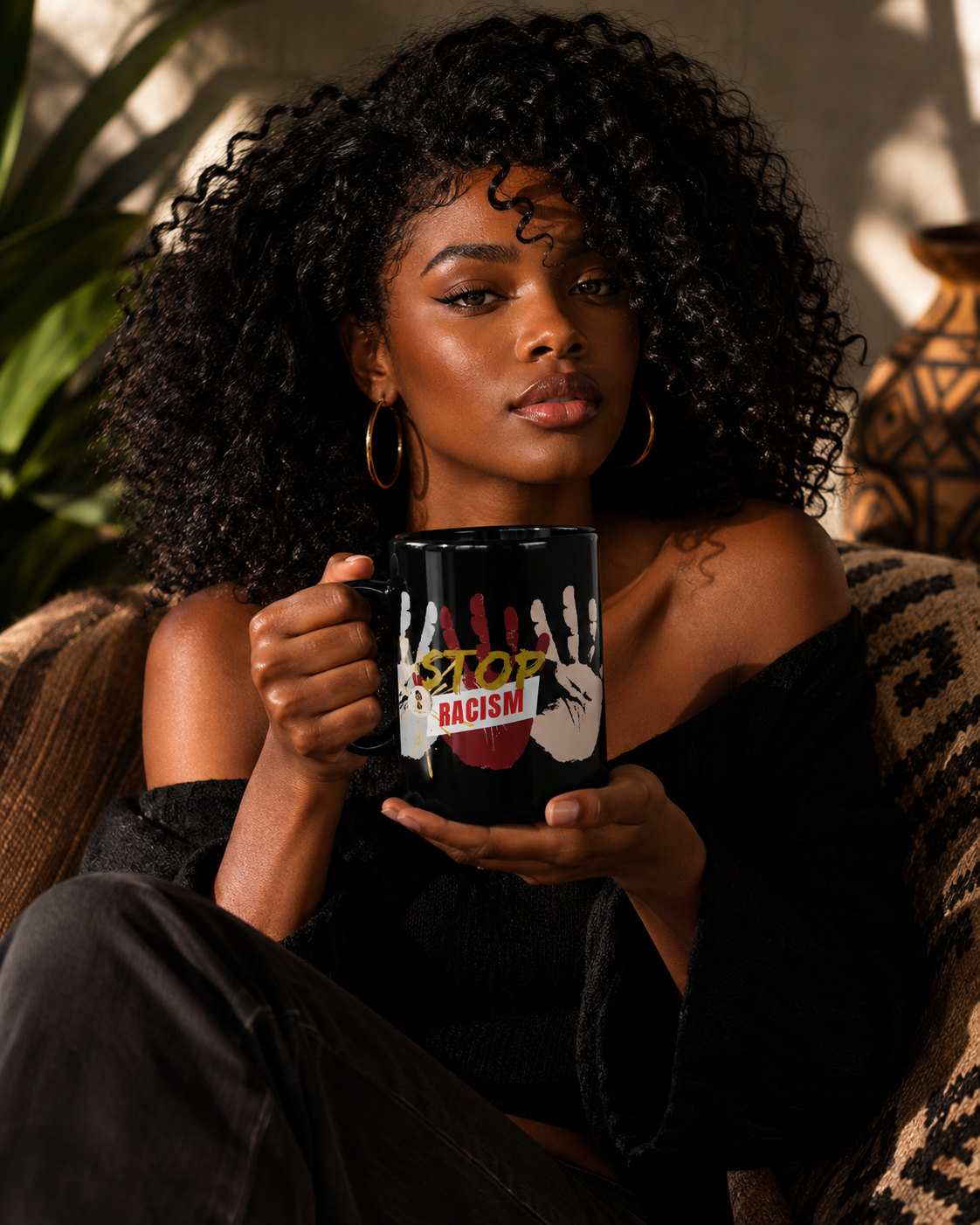 BLACK GLOSSY MUG STOP RACISM | Ethneegifts Lifestyles