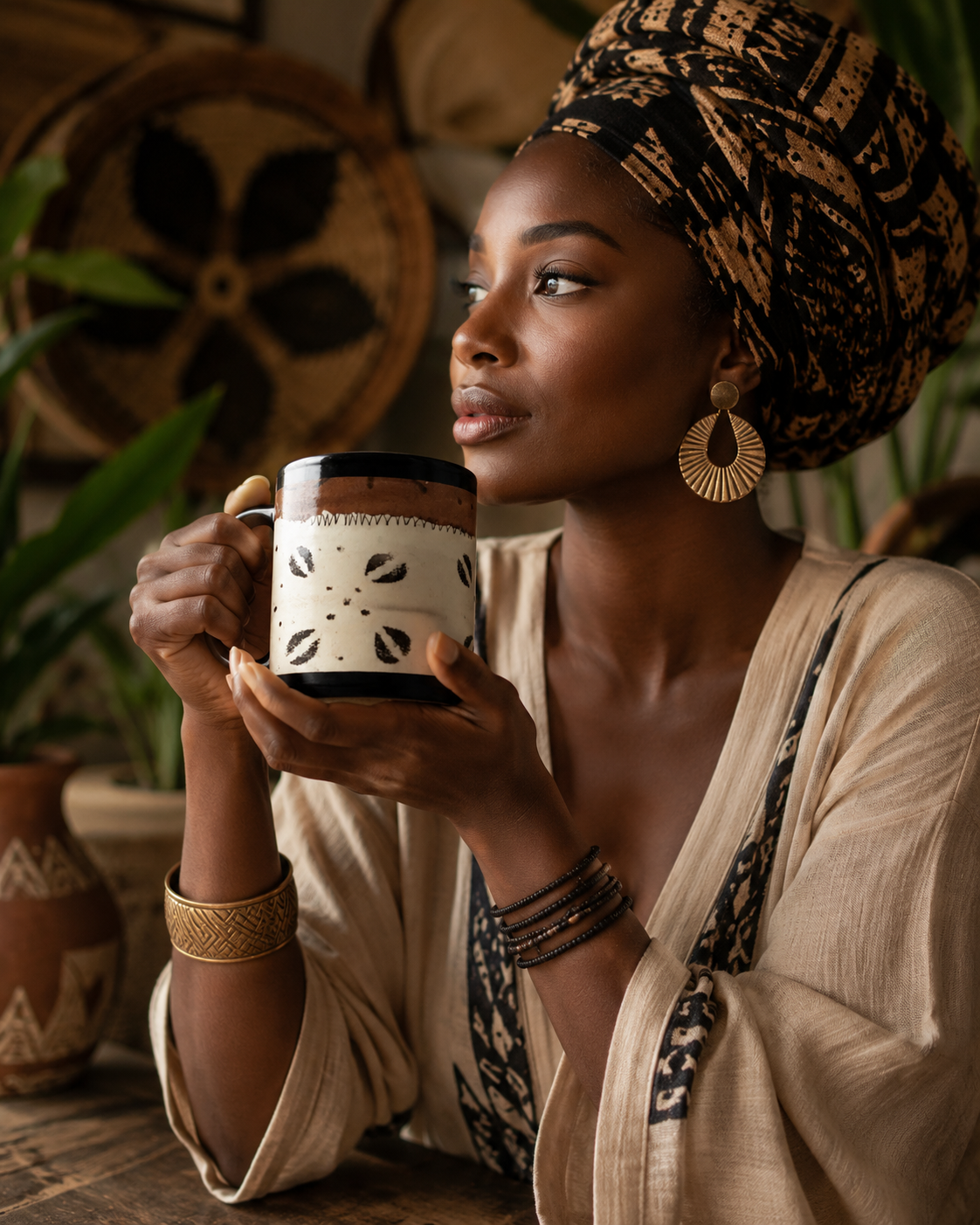 BEIGE & BROWN BOGOLAN MUG | Ethneegifts Lifestyles