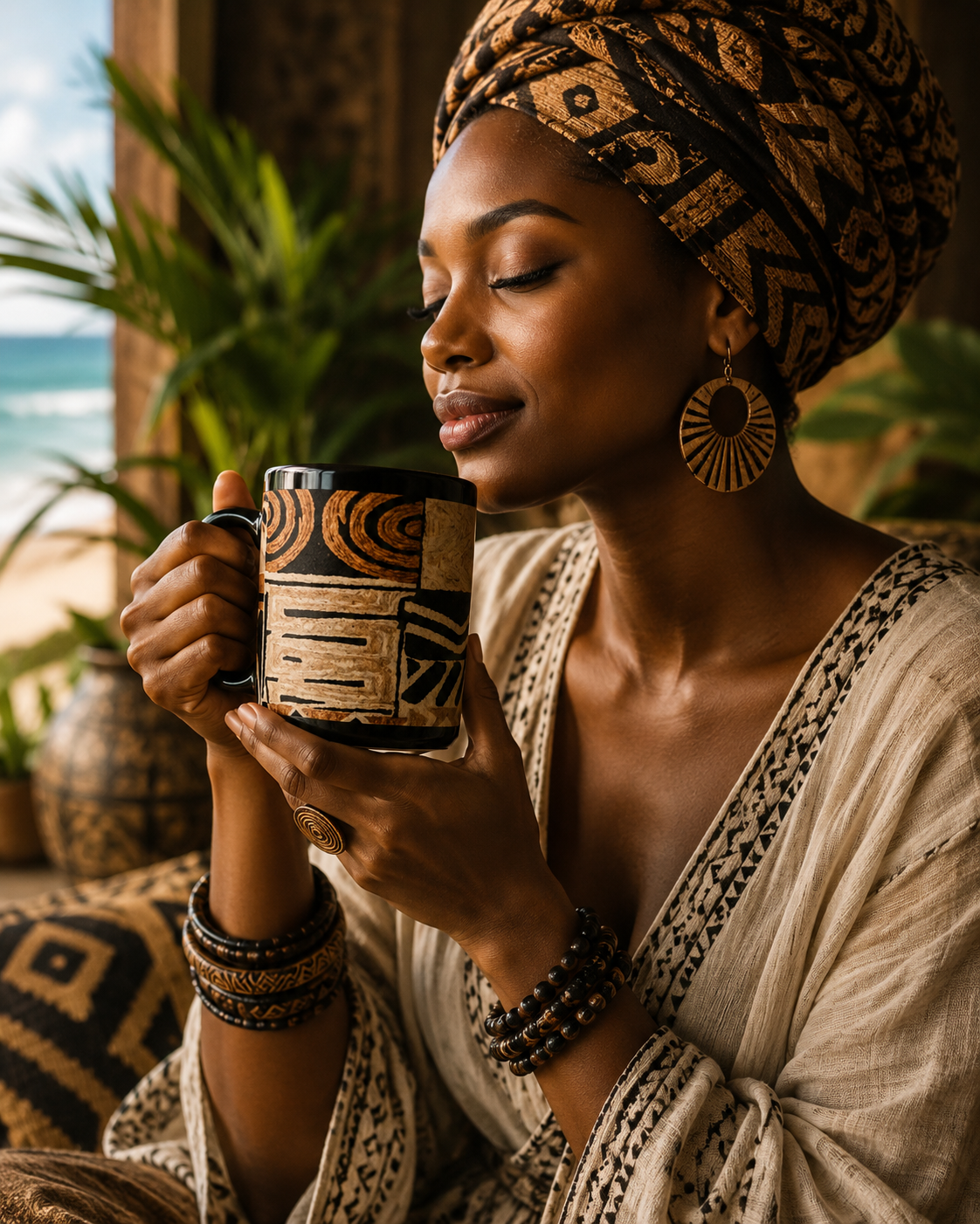 BEIGE & BROWN ETHNIC MUG | Ethneegifts Lifestyles