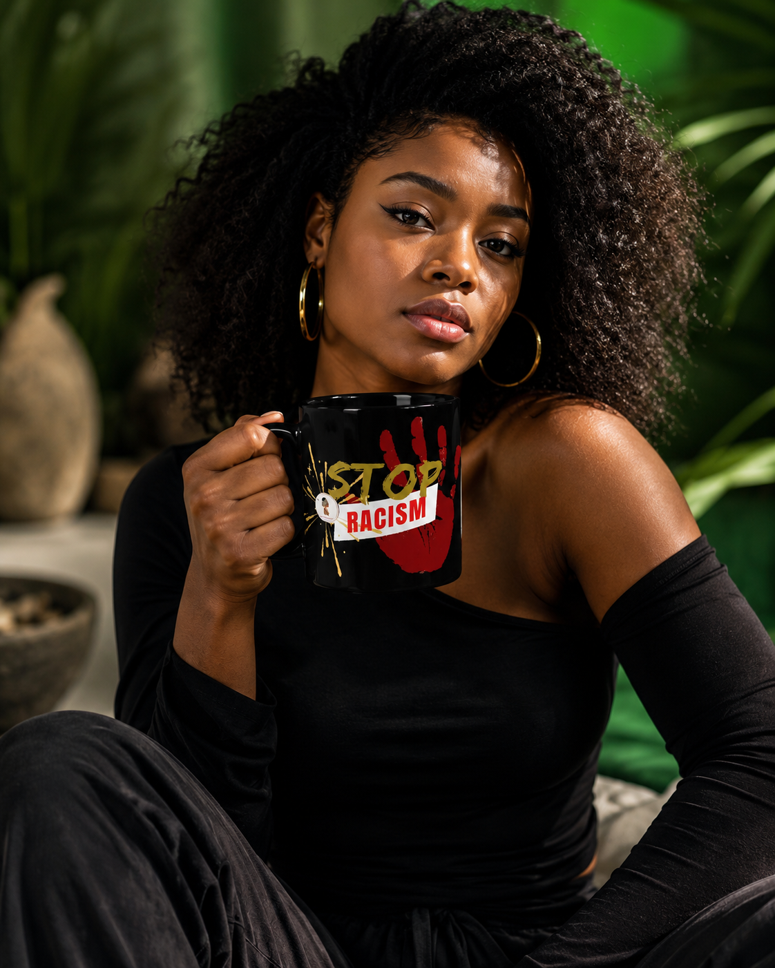 Black glossy mug with anti racism message | Ethneegifts Lifestyles
