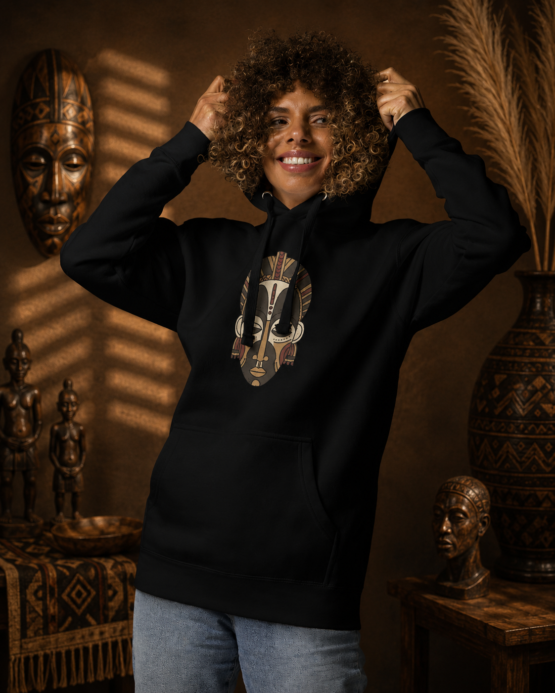 HOODIE HERITAGE SYMBOLS Royal Mask Cultural Power | Ethneegifts Lifestyles