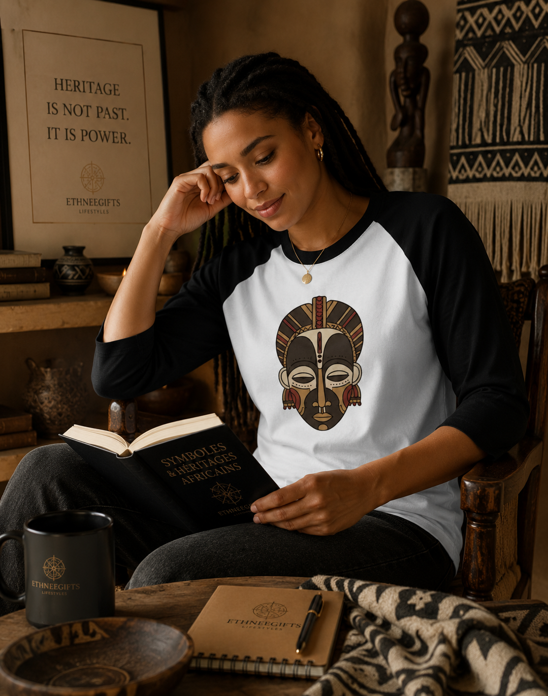 T SHIRT RAGLAN HERITAGE SYMBOLS Royal Mask | Ethneegifts Lifestyles