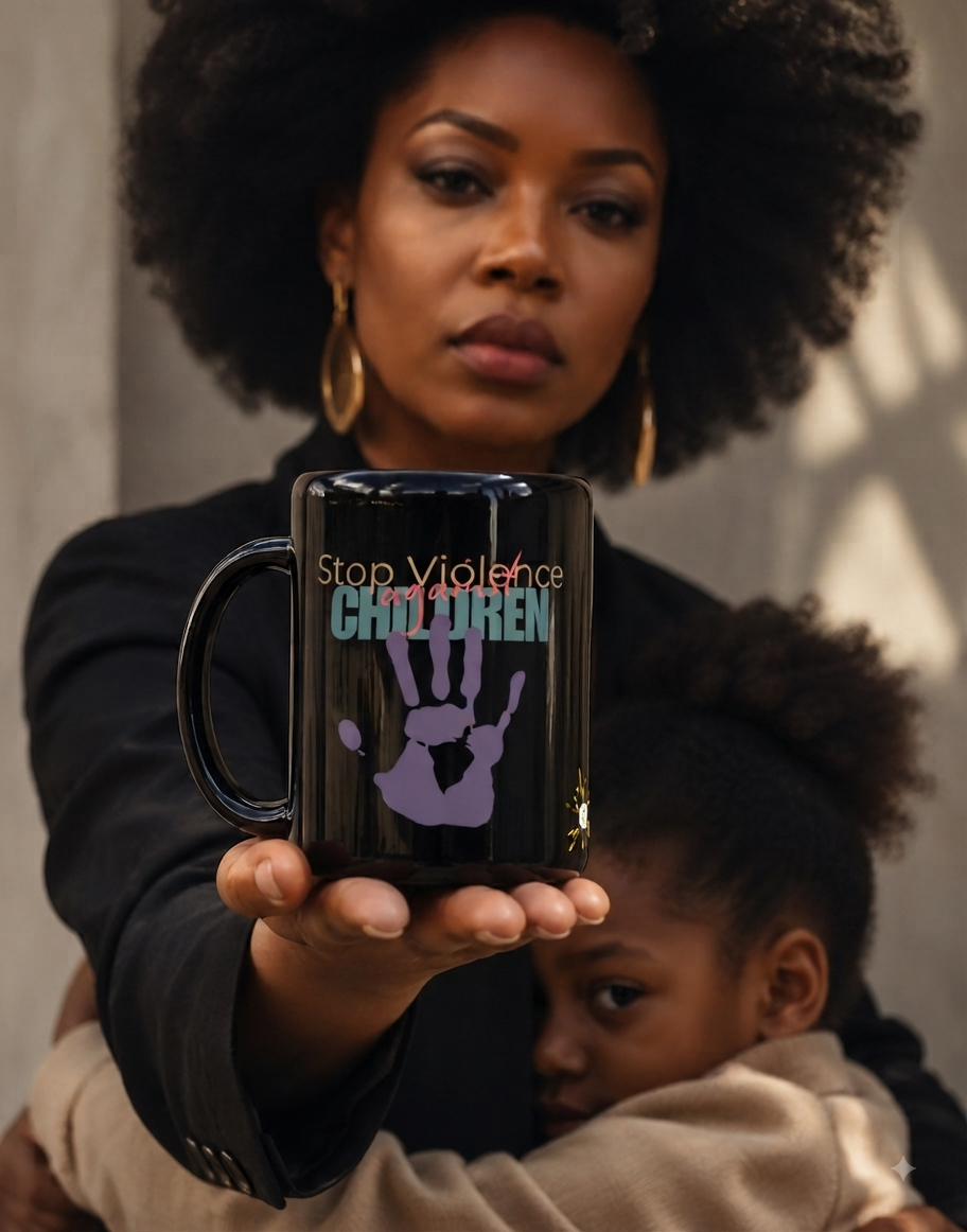 BLACK GLOSSY MUG SAFE CHILDHOOD | Ethneegifts Lifestyles