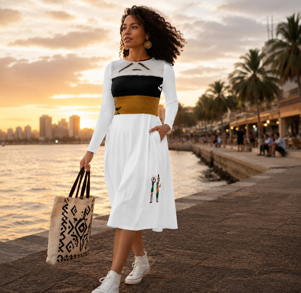All-over print long sleeve midi dress | Ethneegifts Lifestyles