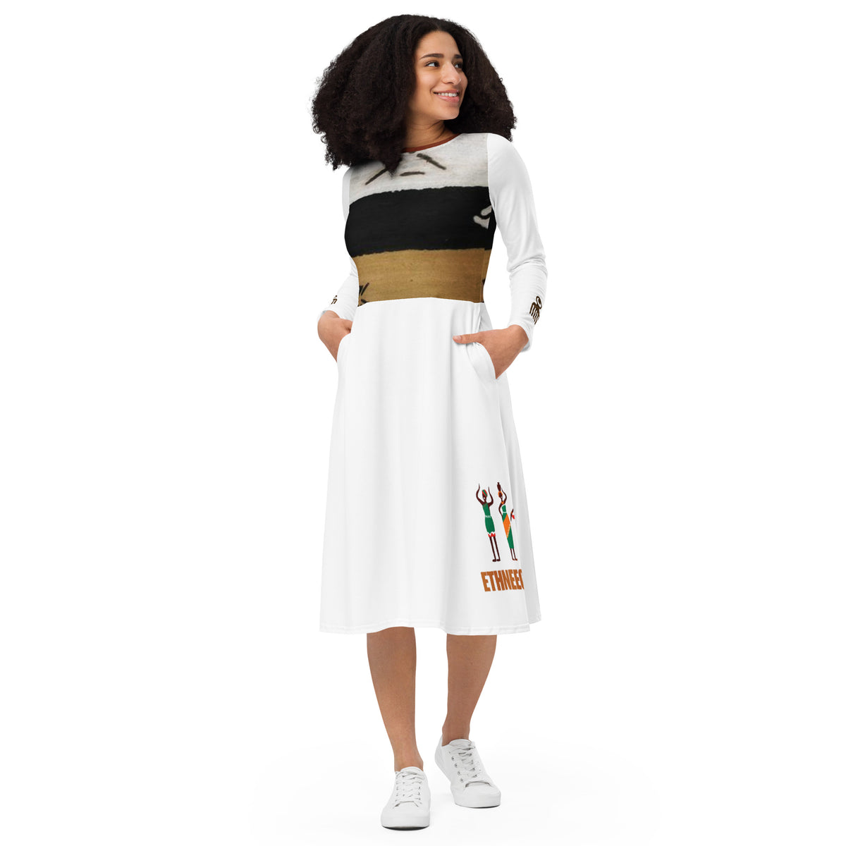 All-over print long sleeve midi dress | Ethneegifts Lifestyles