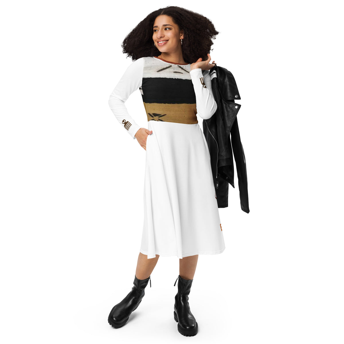 All-over print long sleeve midi dress | Ethneegifts Lifestyles