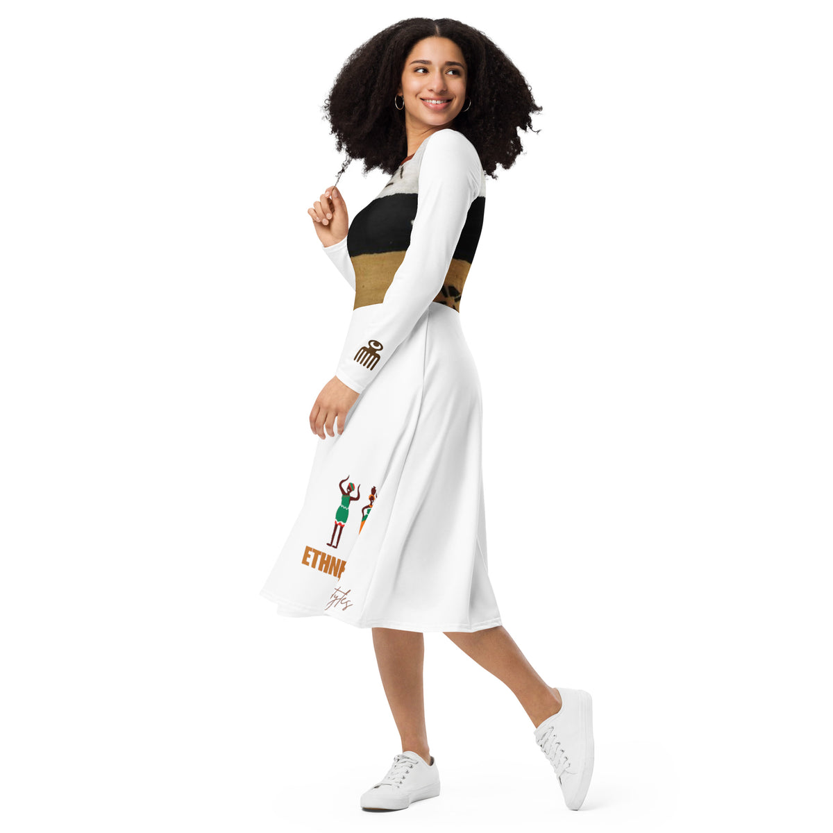 All-over print long sleeve midi dress | Ethneegifts Lifestyles