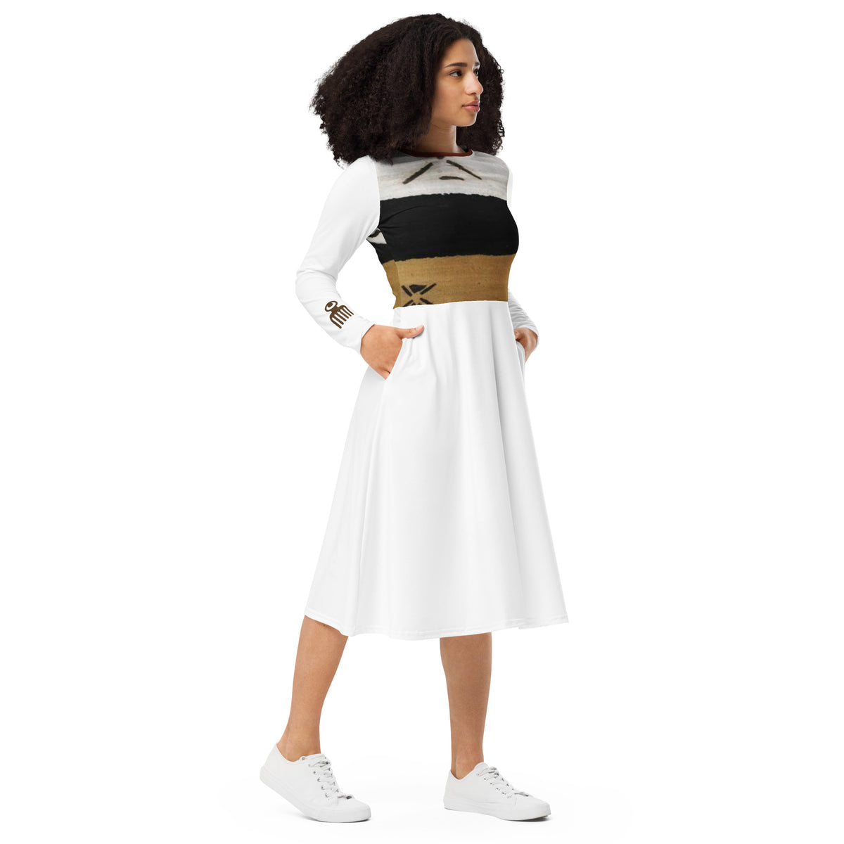 All-over print long sleeve midi dress | Ethneegifts Lifestyles